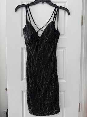 Black Sequin Strappy Sheath Dress